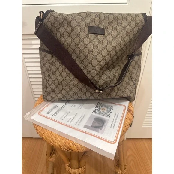 Gucci GG Supreme Canvas Messenger/Diaper Bag Brown Monogram Crossbody - Picture 12 of 13